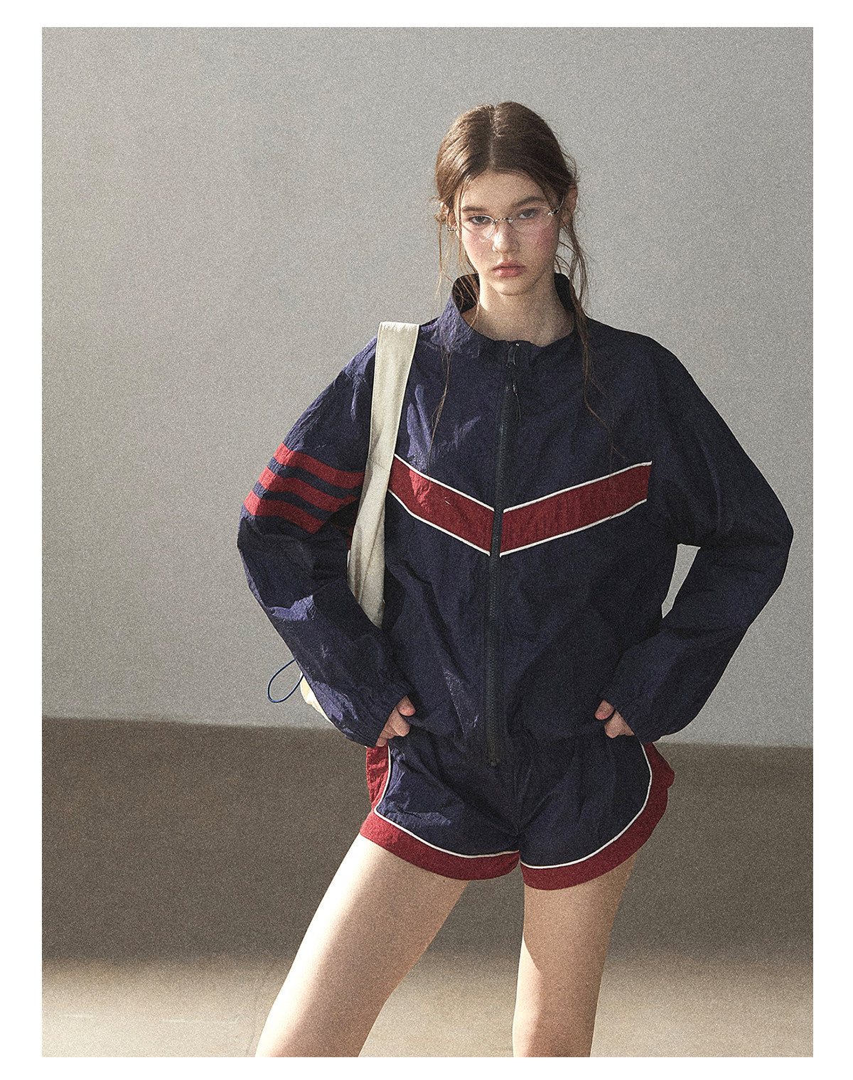 170726 "Keep Running" Navy Blue Retro Track Jacket & Shorts Set