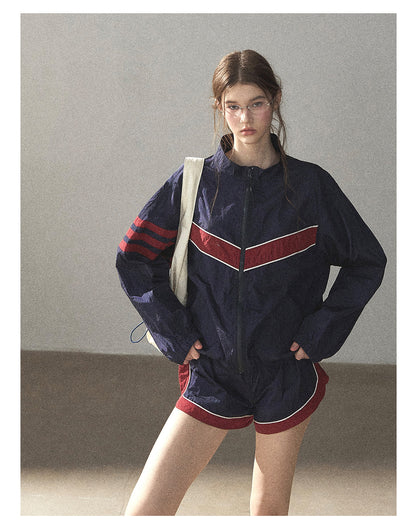 170726 "Keep Running" Navy Blue Retro Track Jacket & Shorts Set