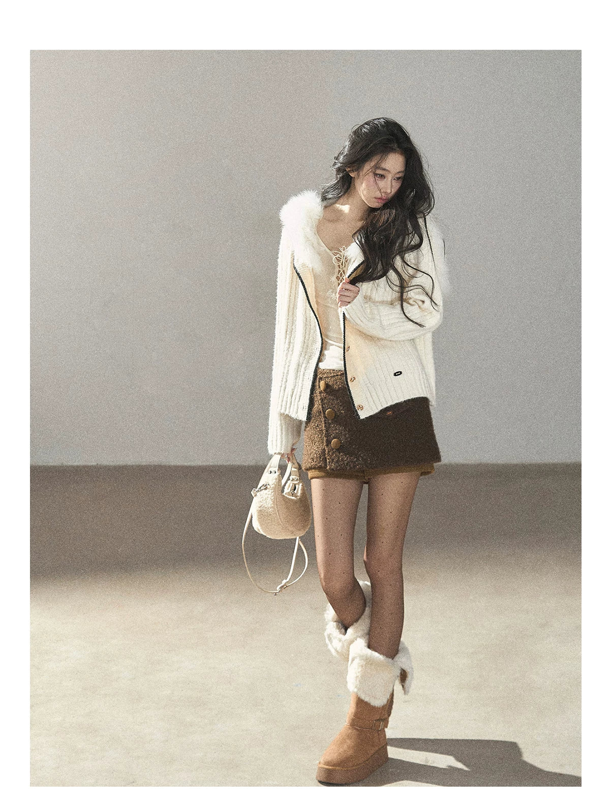AOMALM - Roasted Pecan Low-Rise Wool-Look Skort