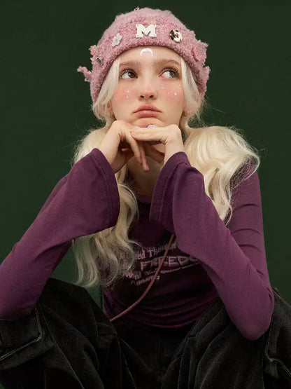 MAMC - Pink Logo Knit Beanie Hat WE212