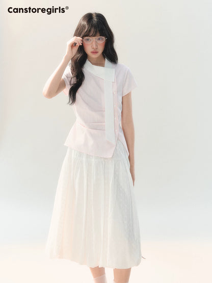 170726C "Girl's Getaway" Pink Stripe Ribbon Collar Blouse