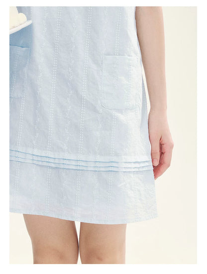 "Sea Salt Fizz" Baby Blue Cutout Embroidered Peter Pan Collar Puff Sleeve A-Line Dress