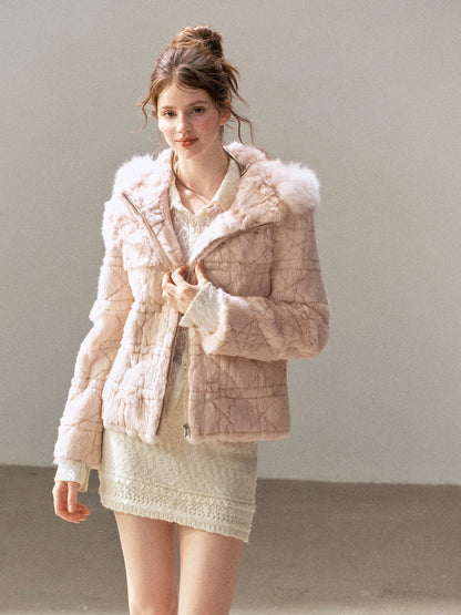 AOMALM - Cloud White Rabbit Fur Cropped Coat