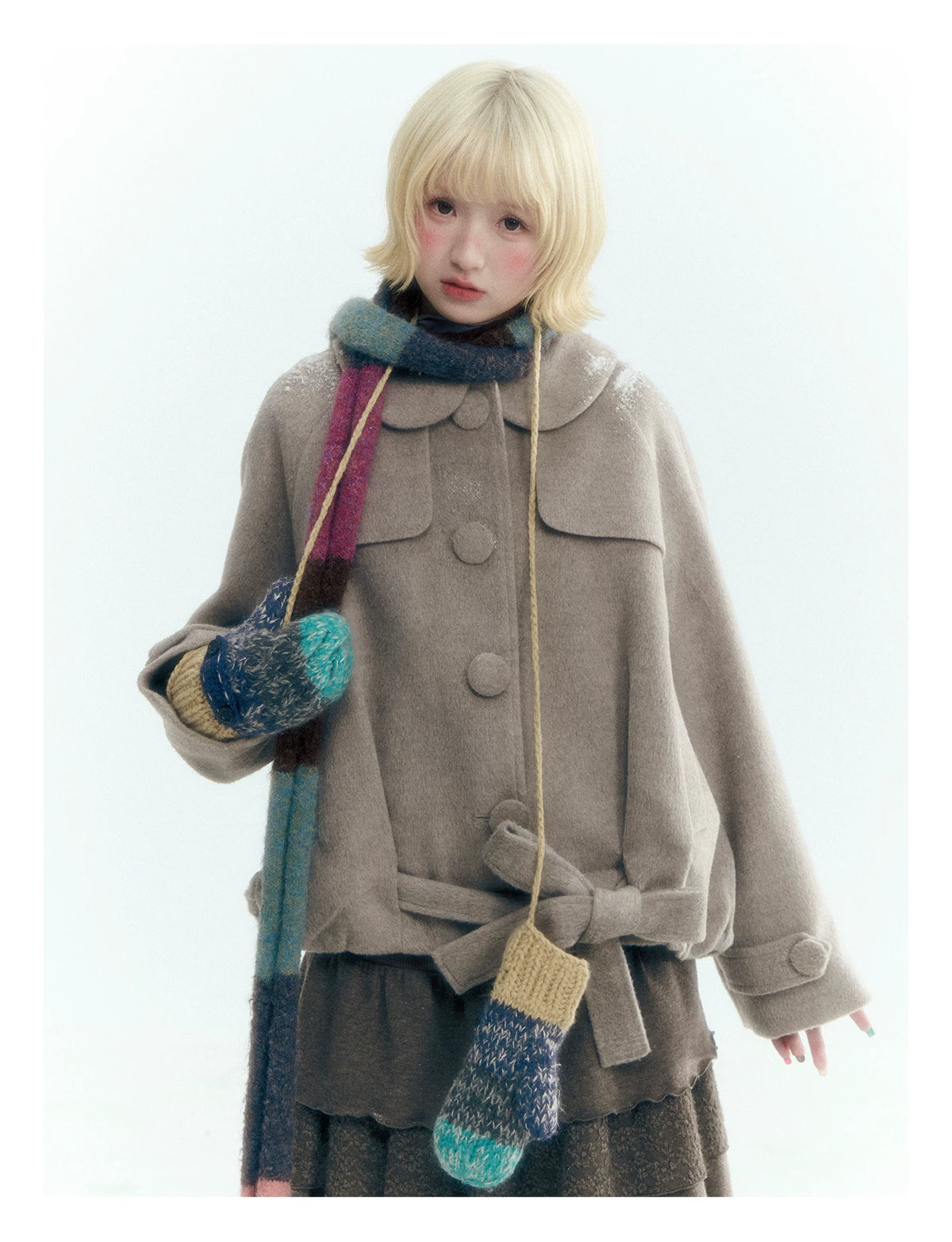Short Cocoon Wool-Blend Coat (Taro Purple / Oatmeal Gray)