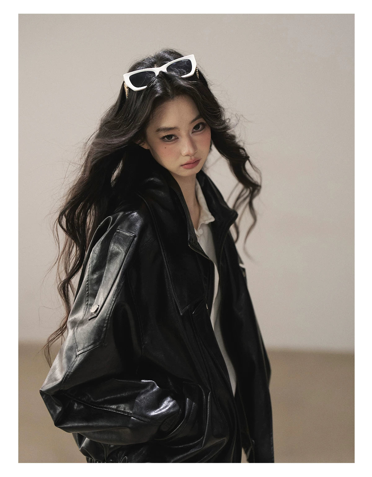 AOMALM - "Solo Journey" Quiet Black Oversized PU Moto Jacket