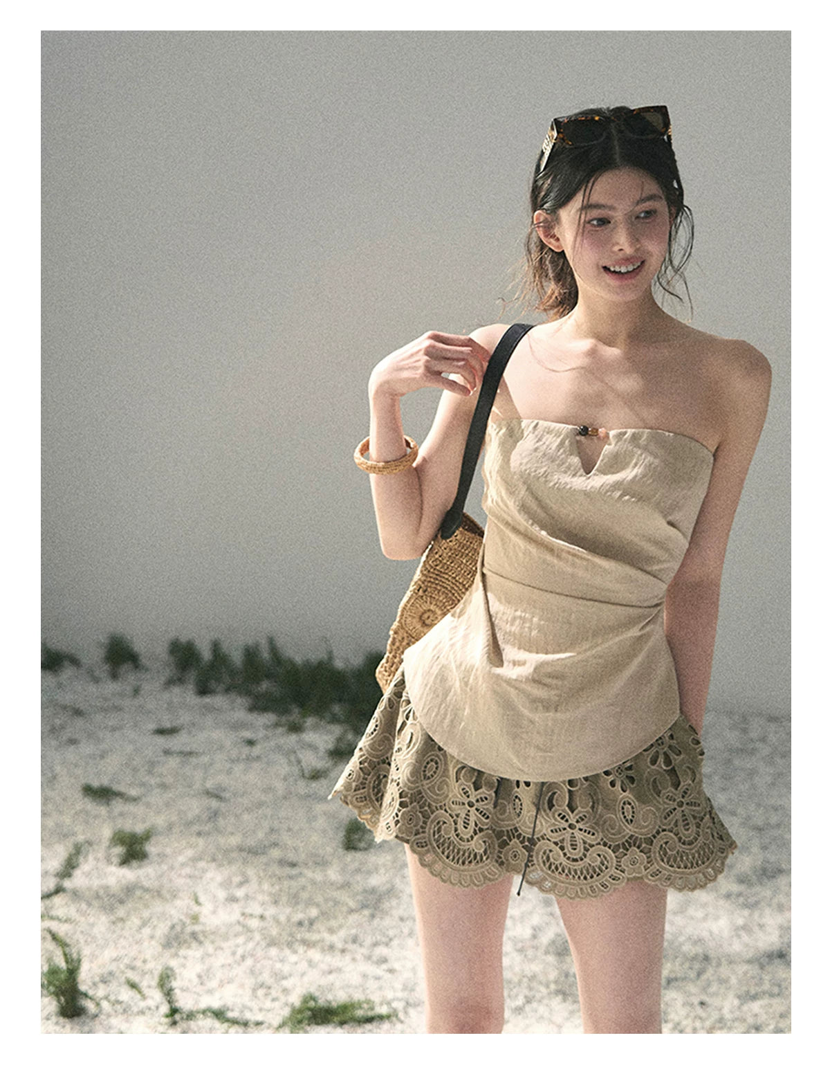 “Moonlit Haze” Dutch Cream Strapless V-Notch Top