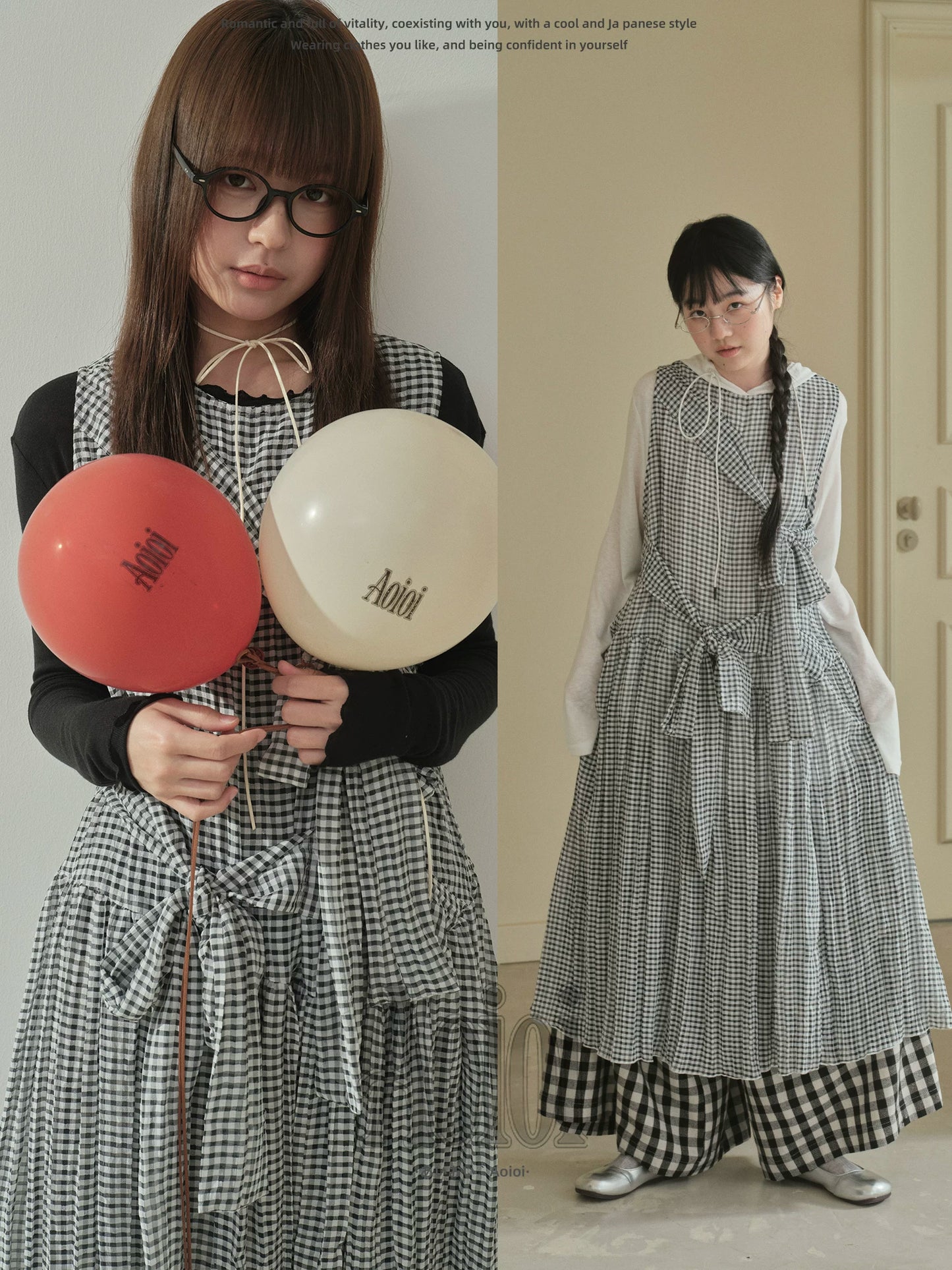 "Heritage Ribbon" Black & White Plaid Plaid Bow Maxi Dress