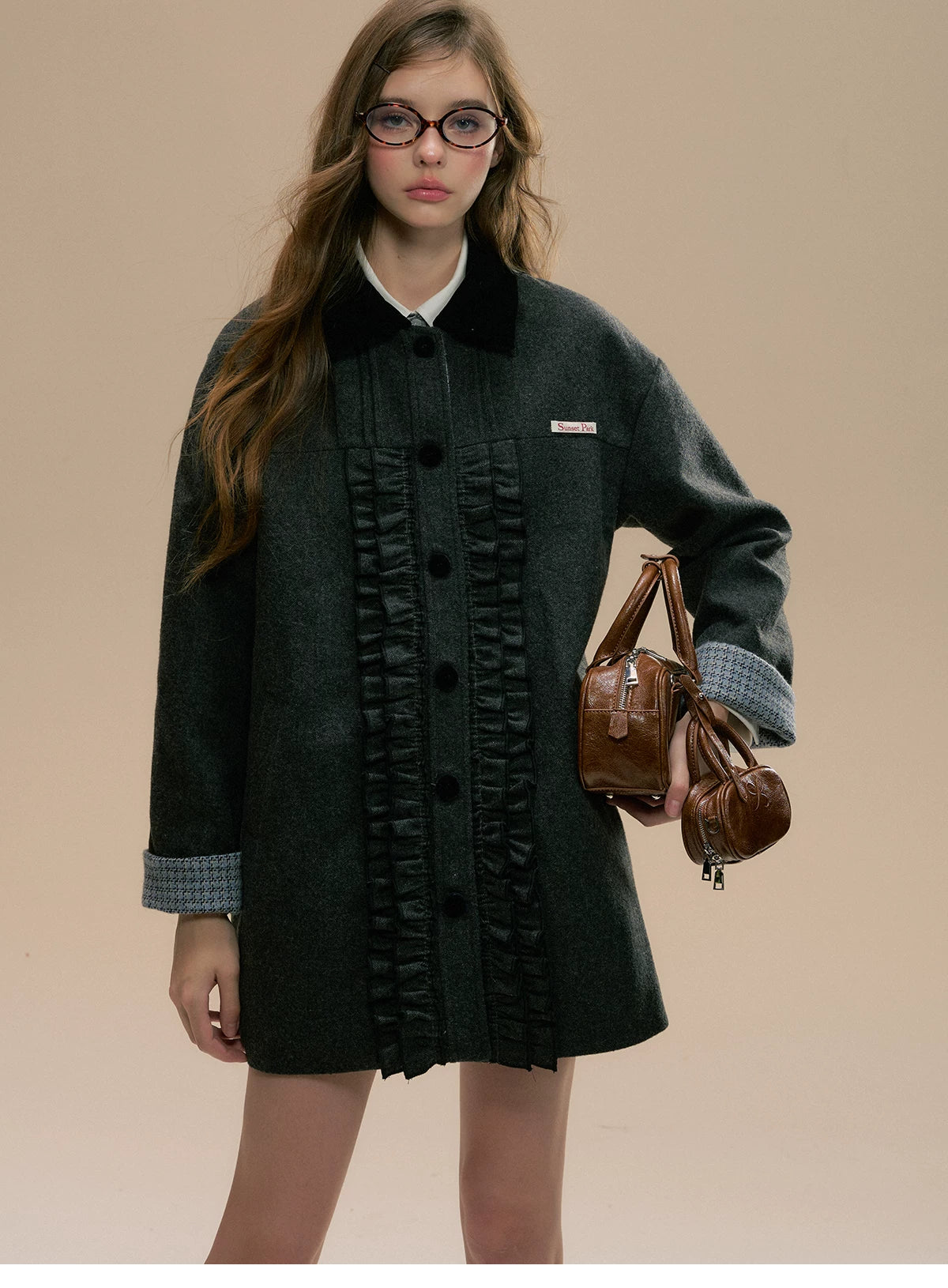 SunsetPark - Intellectual Gray Wool-Blend Herringbone Coat (Intellectual Gray / Khaki Houndstooth)