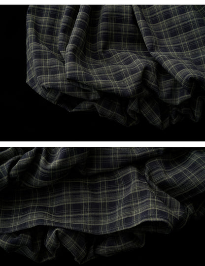 "Retro Prep Mood" Plaid Tie Shirt & Puff Mini Skirt Set WE701