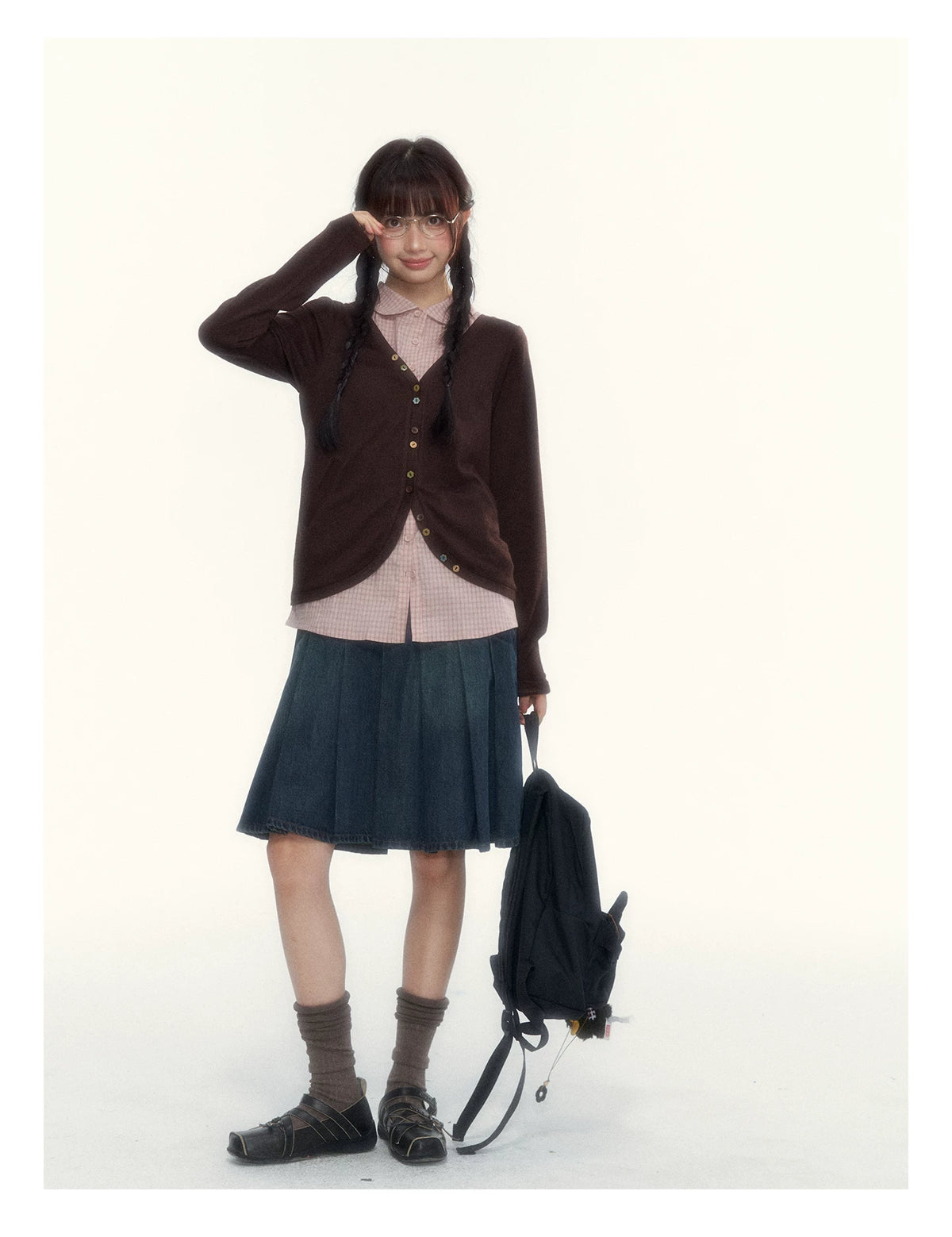 “Chestnut Book Knit” Red Brown Faux-Layered Colorful Button Cardigan