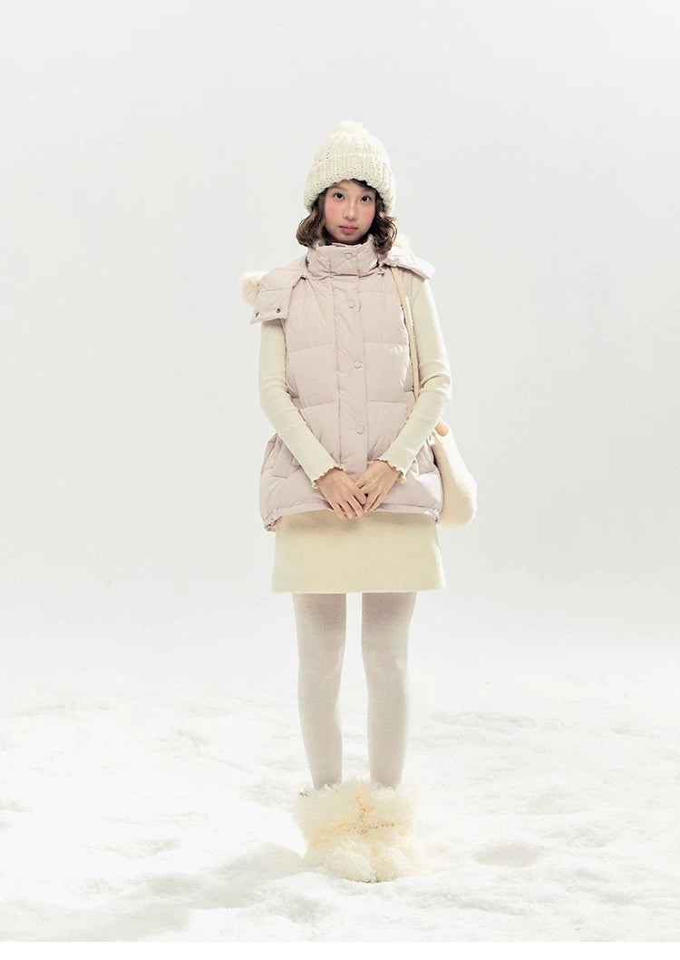 "Blush Cloud Haven" Misty Pink 2-Way Detachable Sleeve Down Jacket & Vest