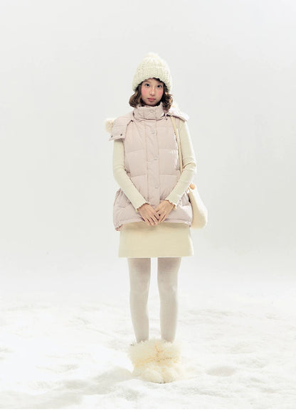 "Blush Cloud Haven" Misty Pink 2-Way Detachable Sleeve Down Jacket & Vest