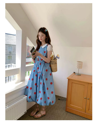 [RF] “Sea Salt Berry” Blue Polka Dot Textured Dress
