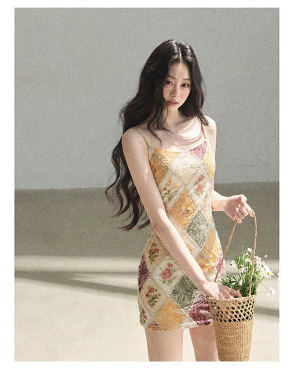 "In Her Lingering Gaze" Van Dyke Brown Floral Cami Bodycon Mini Dress