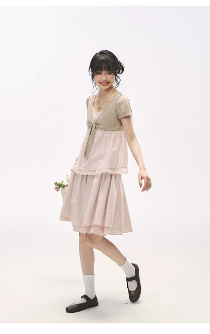 "Sweetheart Pages" Blush Pink Bow Puff Sleeve Top & A-Line Skirt Set