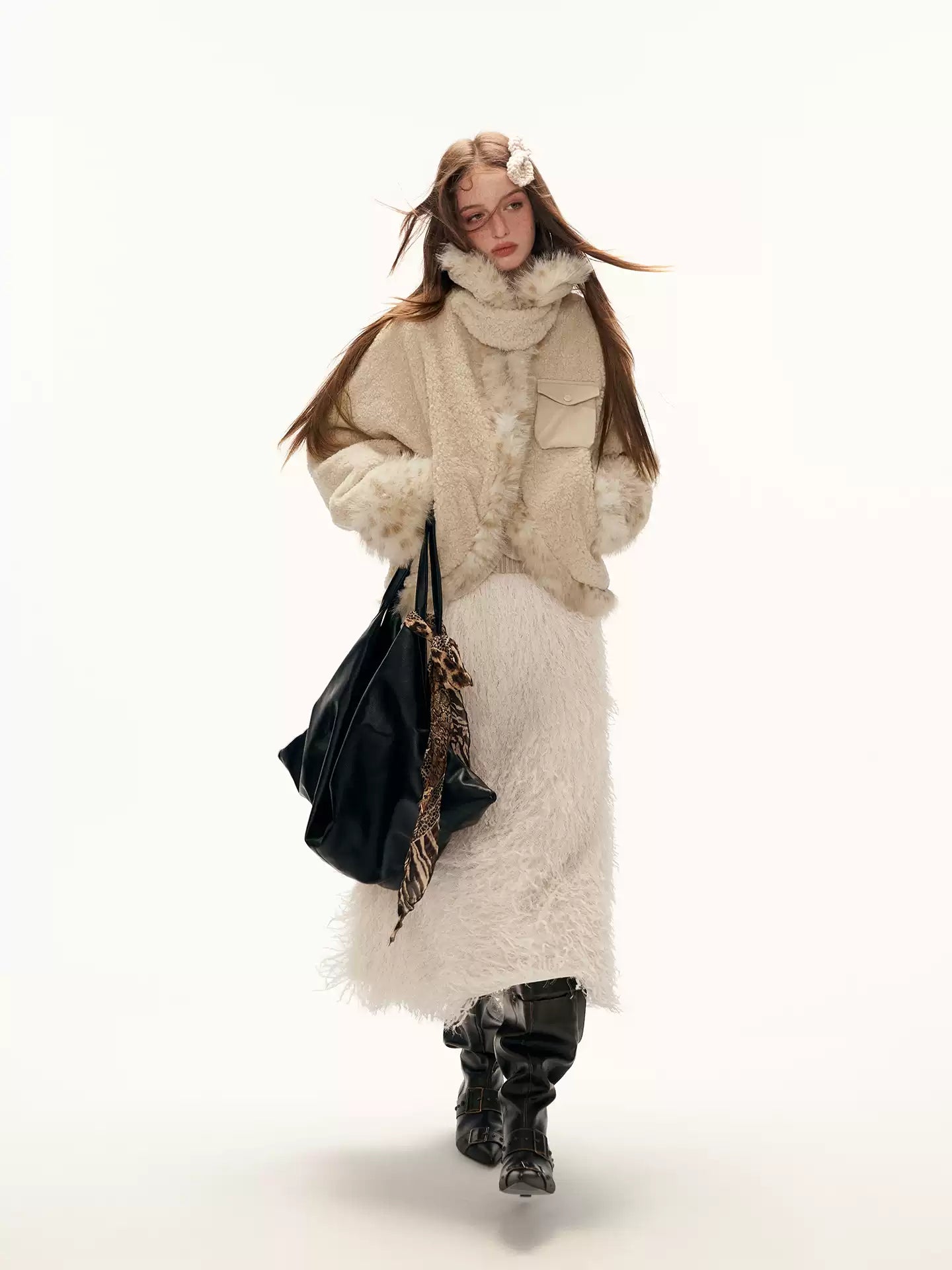 MAMC - Beige Faux Shearling Batwing Jacket WE879