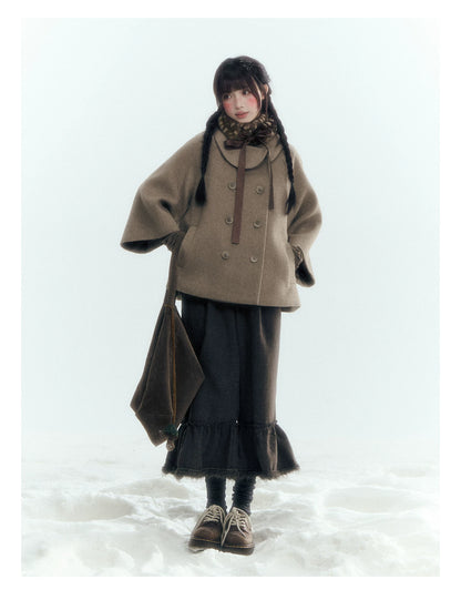 Horridale - Asymmetric Peter Pan Collar Wool-Blend Cape Coat – Oatmeal Beige