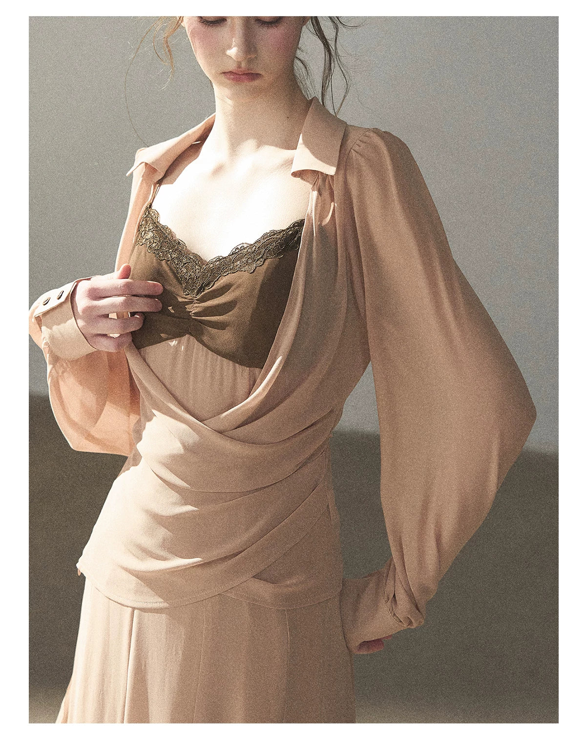AOMALM - "The Next Fallen Leaf" Cinnamon Pink 2-Piece Set (Shirt / Cami Dress)