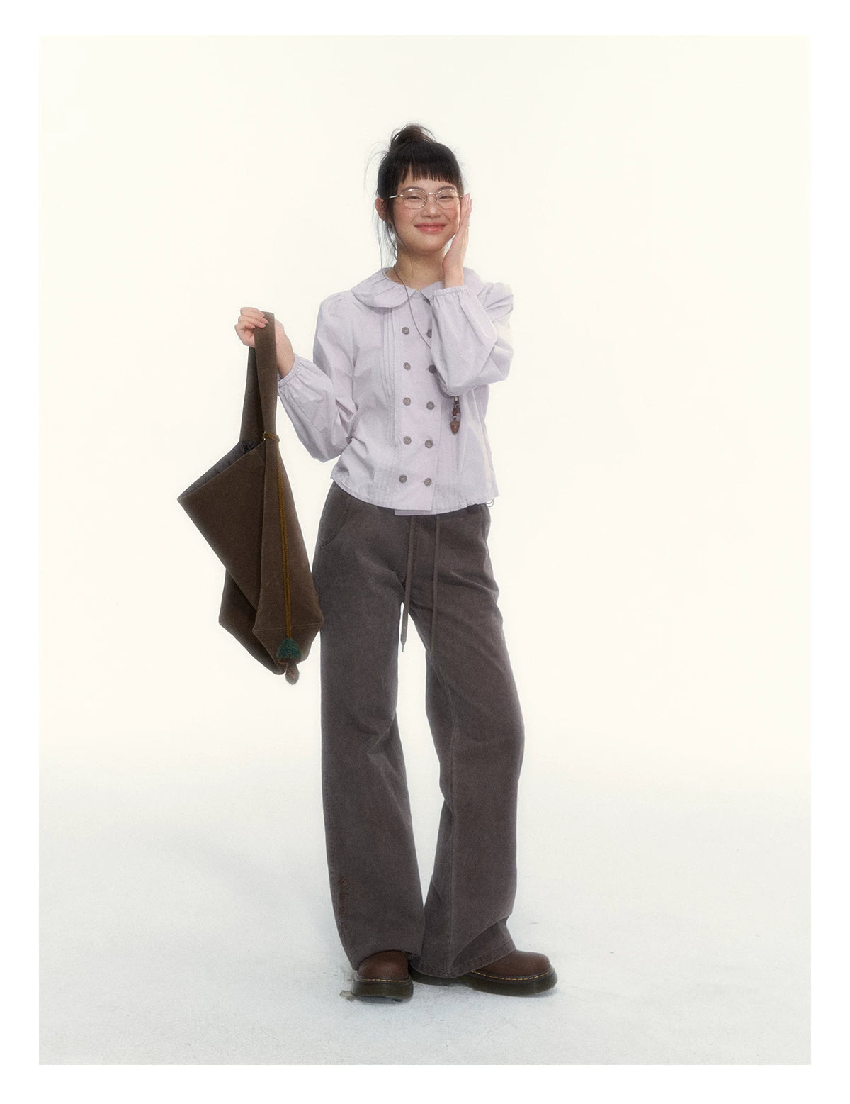 "A Season Called Autumn" Coffee Brown Vintage Washed Wide-Leg Utility Pants