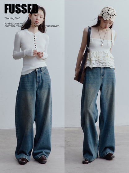 FUSSED Vintage Blue Low-Waist Wide-Leg Washed Denim Pants FOF-25SS173