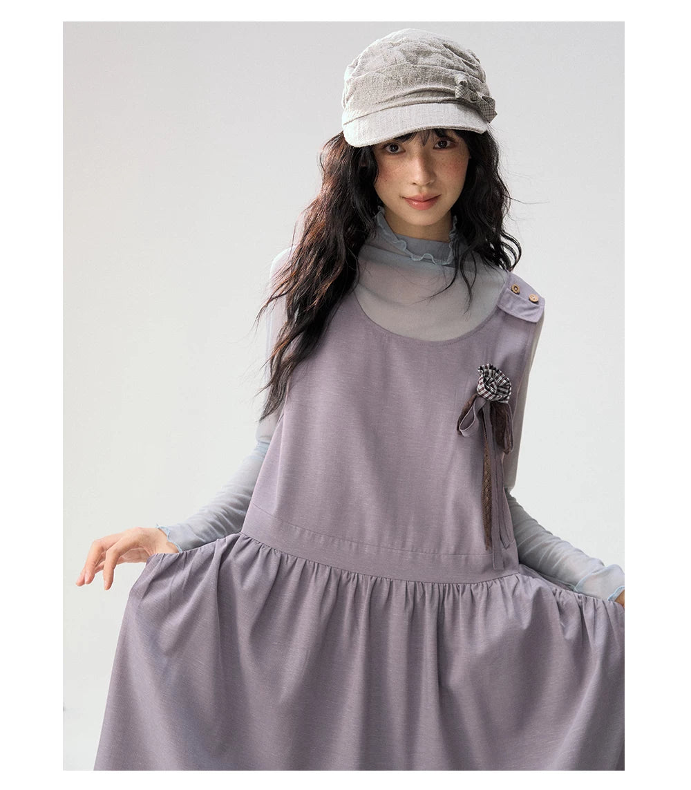 [CAN] "Violet Floral Bow" Purple Lace-Trim A-Line Pinafore Dress