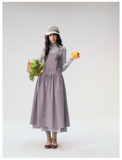 [CAN] "Violet Floral Bow" Purple Lace-Trim A-Line Pinafore Dress