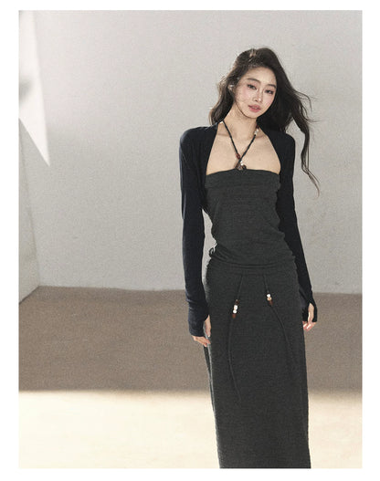 AOMALM - Whale Gray Convertible Knit Tube Top & Maxi Skirt Set