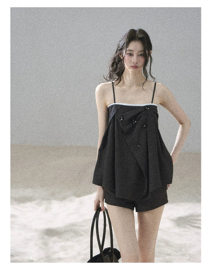 "Flowing Light & Shadow" Slate Gray Cami Top & Skort Two-Piece Set
