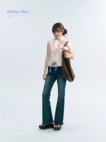 "Blush Sweetheart" Embroidered Puff Sleeve Blouse