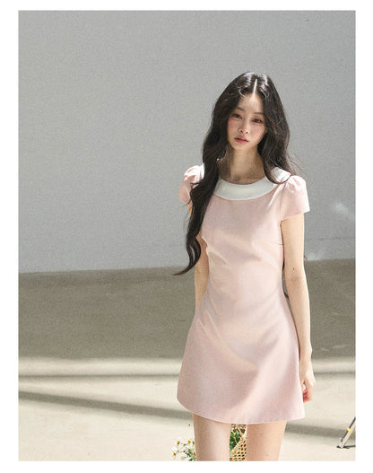 "First Bloom" Pink Mist Satin Puff Mini Dress