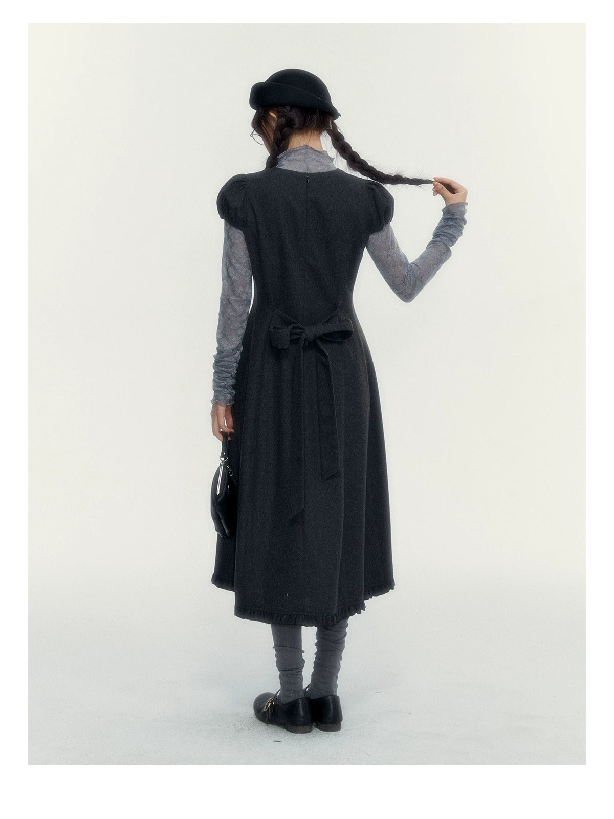 Vintage Double-Breasted Wool Dress & Knit Fringe Cape Set