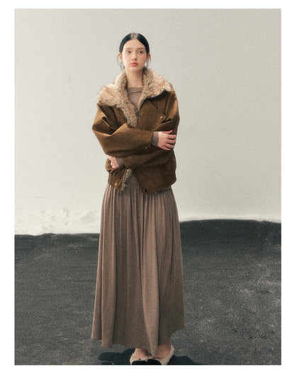 少也眼 "Pure Heart Reflected in Snow" French Cool Off-Shoulder Knit Maxi Dress