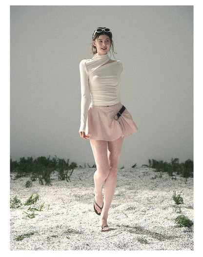 “Tidal Breath” Pearl White Draped Cutout Top