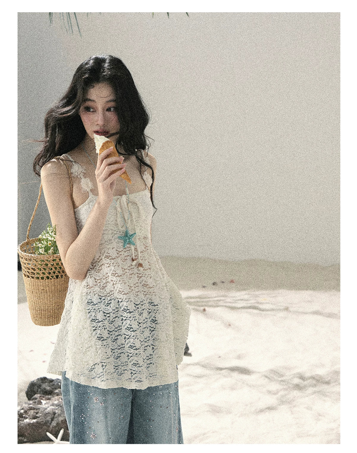 "Morning Mist" Frost White Lace Sheer Cami Top 65123