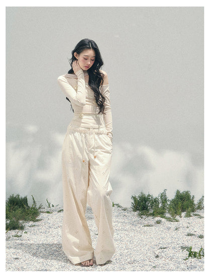 少也眼 “Rose Whisper” Asymmetrical Floral Lace Knit Top 45368753