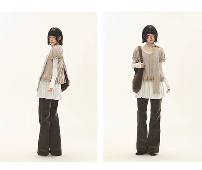 "Soft Fufu" Blush Pink Lace Puff Sleeve Knit Cardigan