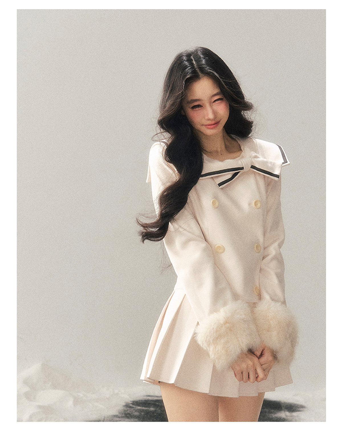 少也眼 "Silent Confession" Apricot Preppy Pleated Mini Dress