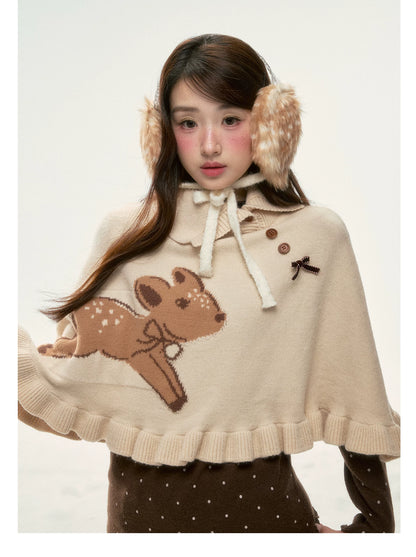 BIBIBENCY - Khaki Deer Knit Cape Sweater