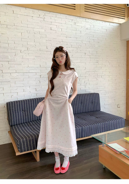“Rose Milk Reverie” Pink Doll Collar A-Line Dress