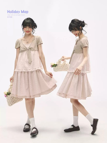 "Sweetheart Pages" Blush Pink Bow Puff Sleeve Top & A-Line Skirt Set