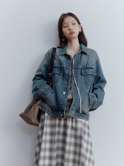 FUSSED Vintage Blue Oversized Washed Denim Jacket FOF-25SS165