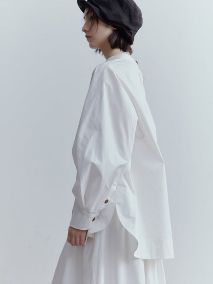 FUSSED Everyday Nerd Cotton Eyelet-Paneled Shirt in Mist White FOF-25SS136a