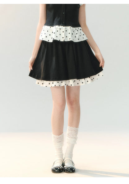 "Black Tea & Cream" Polka Dot Two-Piece Skirt Set SH2026202