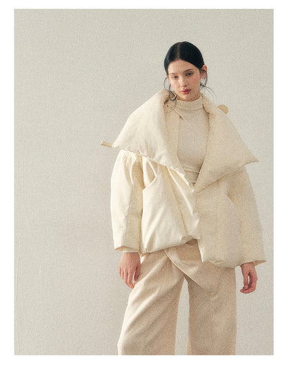 040126 "The Fluffiness of Snow" Down Jacket - Creamy Apricot White