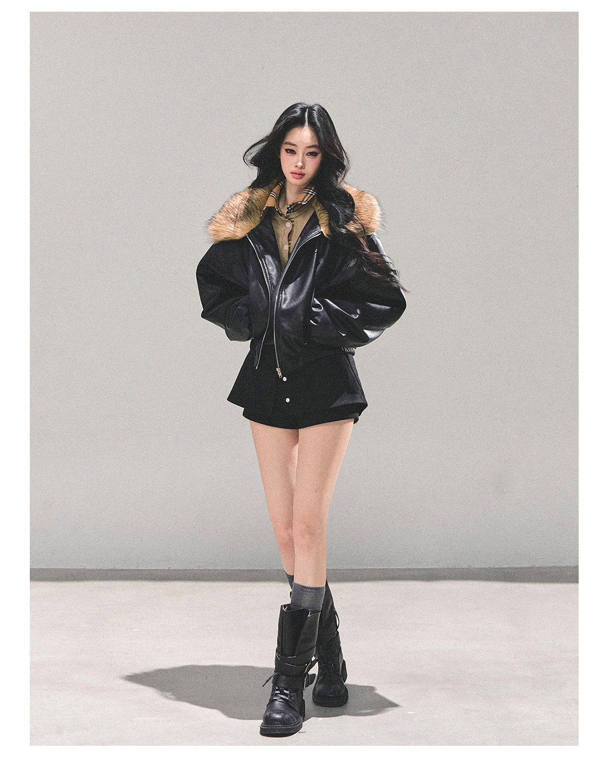 少也眼 "Whispers of a Snowy Night" Quilted PU Leather Jacket 54634864