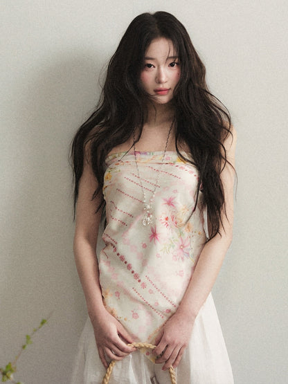 “Blush Petal Canvas” Floral Scarf Tube Top