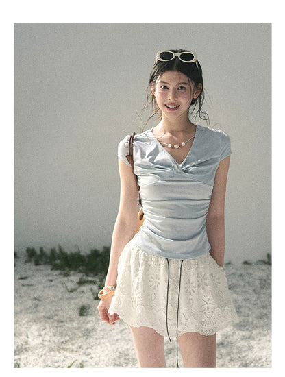 “Lost in Your Embrace” Gardenia White Lace Puff Skort