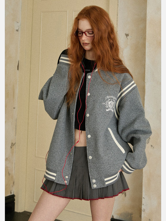 EZEK - Retro Varsity Wool Blend Cropped Jacket