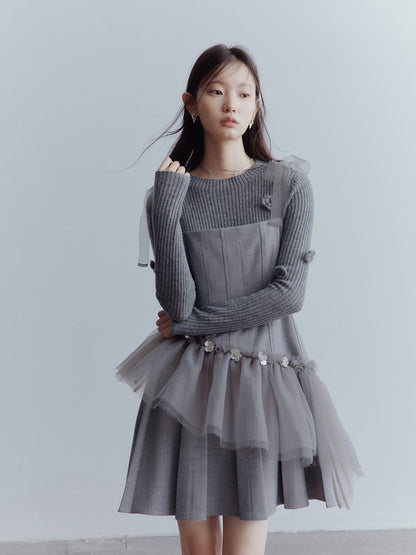 FUSSED Moonlight Elf Beaded Tulle Dress – Storm Gray FOF-25AW204