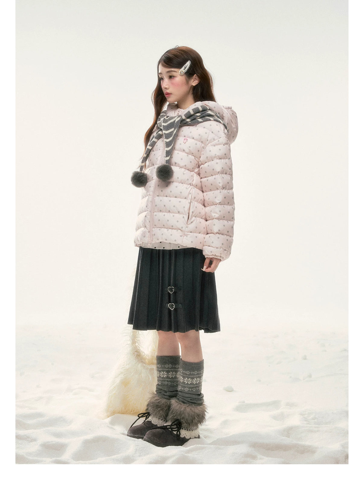 BIBIBENCY - Pink Polka Dot 90% White Duck Down Puffer Jacket